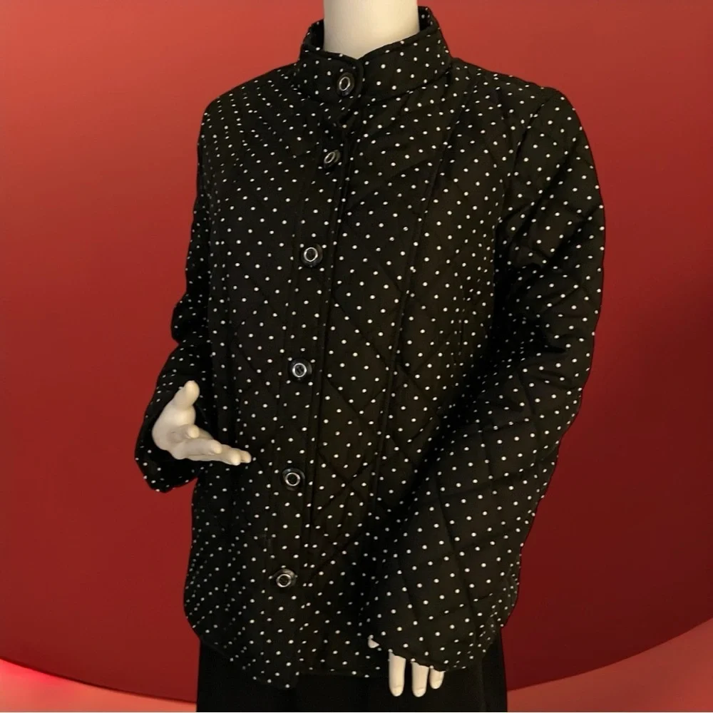 NWT CHICO’S $139 Black Polka-Dot Mandarin Collar Quilted Jacket 2 (Large 12/14) - Picture 8 of 16